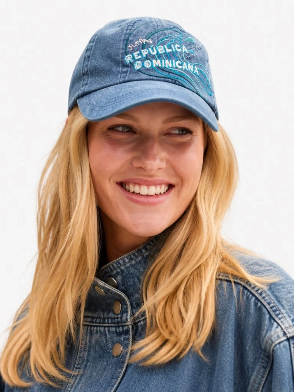 Republica Dominicana Denim Wave Cap Embroidered Baseball Cap Women’s Adjustable